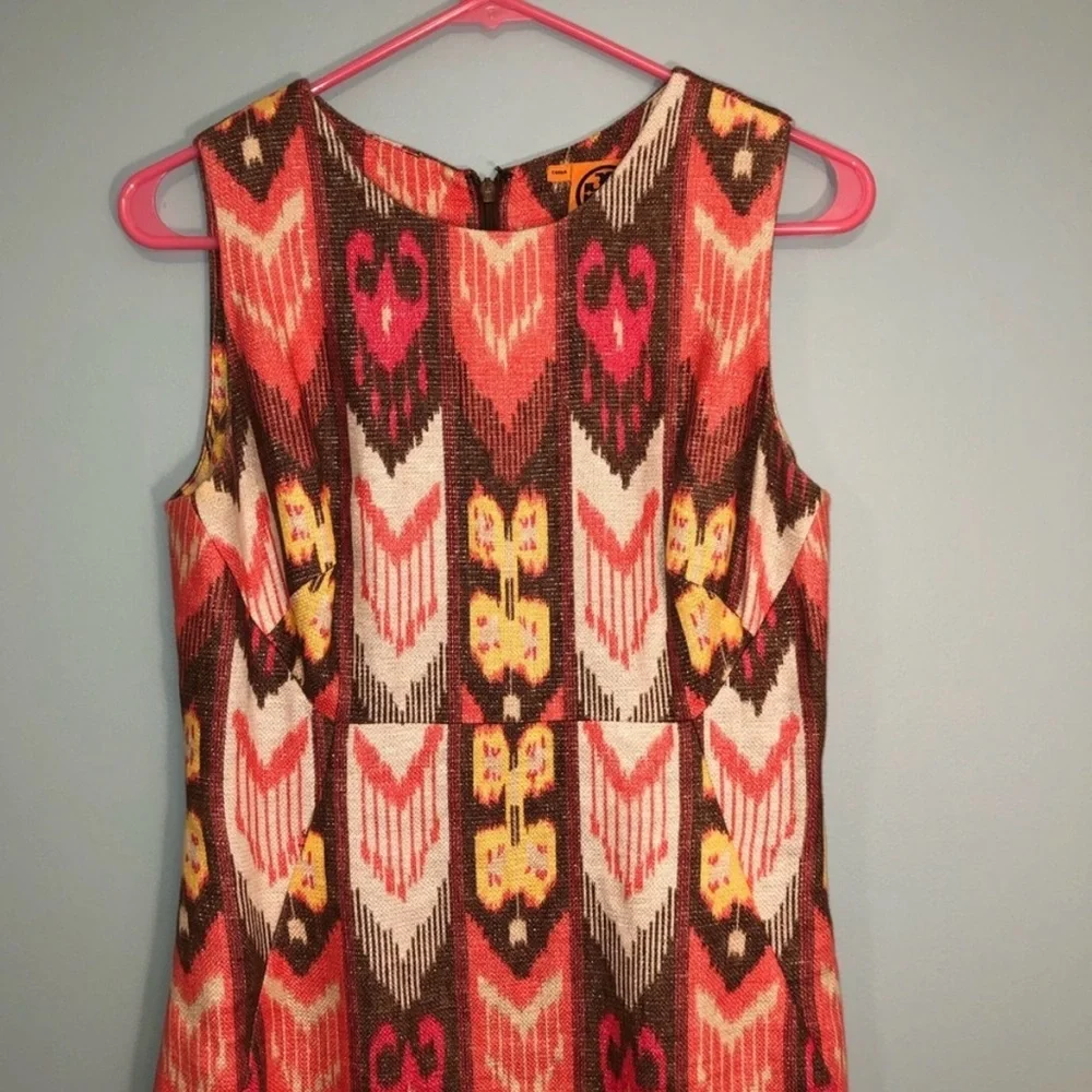 Tory Burch pink and Orange Patterned sheath Midi Dress Size 6